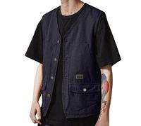 Yowablo Herren Sommer Vintage Tooling Weste ärmellose Weste Outdoor Wear gefaltete Weste Jacke Tanktop Herren Schwarz