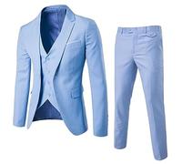Yowablo Herrenanzug, schmaler 3-teiliger Anzug, Business-Hochzeit, Party, Jacke, Weste und Hosenmantel Pullover Herren Blau (Blue, M)
