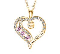 Yowablo Herz bunte Anh鋘ger Kette mit Buchstaben Kette Pfirsichkette Halskette Geburt mit Diamanten Diamant Herz-zu-Herz Steinketten & Ritzel Halskette Damen Silber 925