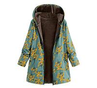 Yowablo Hoodie Damen Langarm Pullover Kapuzenpulli Outwear Kapuzenjacke Sweatshirt Jacken Herbst Winter Reißverschluss Verdickung Composite-Plüsch Retro Blumendruck Größe (M,2- Grün)