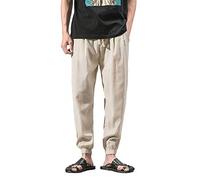 Yowablo Hosen Herren Casual Slim Sporthose Knöchellange Leinenhose Baggy Harem (XL,2Beige)