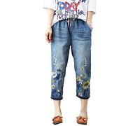 Yowablo Hosen Jeans Männer Jeanshosen Frauen Casual Bequeme Literarische Stickerei Elastische Hohe Taille Schneiden (c-Yellow, L)
