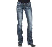 Yowablo Jeans Jeanshosen Damen Damen-Jeans mit mittlerer Taille Stickerei Stretch-Knopf gerade Hose Jeans Damen Bestickt verwaschen schmale (Dark Blue, M)