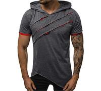 Yowablo Kapuzen T Shirt Herren Sommer Casual Patchwork Slim Kurzarm Top Bluse (XXL,Dunkelgrau)