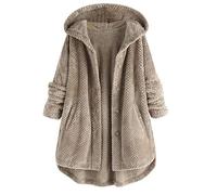 Yowablo Kapuzenjacke Damen Oversize Mäntel Elegant Winter Hoodie Pullover Lang Plüsch Dicke Knopf Wollmantel