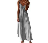 Yowablo Kleid Frauen Lässig Ärmelloses Leibchen V-Ausschnitt Maxi Tank Langes Kleid (M,grau)