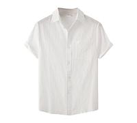 Yowablo Kurzarm-Hemden Hawaii Herren-Hemd Slim-Fit Summer Loose Cotton Blend Solid Button Gefälschte Tasche Kurzarm Shirt Tops (XL,Weiß)