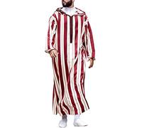 Yowablo Lässige Robe für Männer mit Kapuze, Thobe, Langer gestreifter Druck, halbe Ärmel, Jubba-Reißverschluss, Herrenbluse Hemd Gestreift Herren