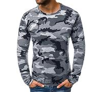 Yowablo Langarmshirt Herren Langarm-Shirt mit Rundhalsausschnitt T-Shirt Herren Sommer Slim Casual Camouflage Printed Langarm Top Bluse (XXL,2grau)