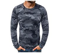 Yowablo Langarmshirt Herren Langarm-Shirt mit Rundhalsausschnitt T-Shirt Herren Sommer Slim Casual Camouflage Printed Langarm Top Bluse (XXL,2dunkelgrau)