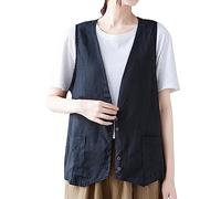 Yowablo Lange Weste Damen Ärmellose Weste für Damen, äußere lässige, lockere Weste Daunenmantel Ohne Arm (2-Black, XXL)