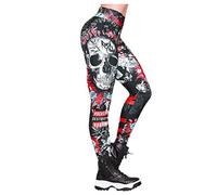 Yowablo Leggings Damen Kostüm Art- und Weiseschädel gedruckte dünne dünne Yoga-Gamaschen-Hosen der hohen Taille (L,2Rot)