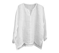 Yowablo Leinenhemd Herren Hemd Herren Langarm Sommerhemd Herren Regular Fit Freizeithemd Kurzes atmungsaktives bequemes einfarbiges langärmliges lockeres lässiges T-Shirt (4XL,Weiß)