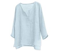 Yowablo Leinenhemd Herren Hemd Herren Langarm Sommerhemd Herren Regular Fit Freizeithemd Kurzes atmungsaktives bequemes einfarbiges langärmliges lockeres lässiges T-Shirt (4XL,Blau)