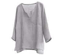 Yowablo Leinenhemd Herren Hemd Herren Langarm Sommerhemd Herren Regular Fit Freizeithemd Kurzes atmungsaktives bequemes einfarbiges langärmliges lockeres lässiges T-Shirt (XXL,Grau)