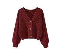 Yowablo M X O Frauen Einfarbig Pullover Frauen Vintage Tops Lose Oberbekleidung V-ausschnitt Kurze Strickjacke Ja Damen Ausgefallen (Red, One Size)