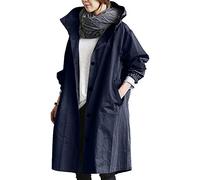 Yowablo Mantel Mit Kapuze Damen Winter Lose Wilde Elegante Windjacke Bequeme Oberbekleidung (XL,Marine)