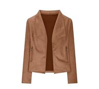 Yowablo Mantel Wildlederoptik Damen Lässige Damen-Motorradjacke, langärmelig, mit Reißverschluss, kurze Jacken, Mantel, Oberbekleidung mit Tasche Mantel Blau Damen Elegant (Khaki, M)