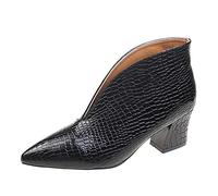 Yowablo Mode Herbst Damen Stiefeletten Chunky Heel Mid Heel Schlangendruck Einfarbig Spitzschuh Bequemer Slip On Hausschuhe Damen Schwarz