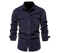 Yowablo Modisches, einfaches Cord Business Slim Fit einfarbiges Cardigan Langarmhemd für Herren Hemd Druckknöpfe Herren
