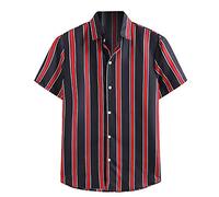 Yowablo Oberteil sommerhemd Herren Hemd Bluse blusen Kurzarm Hemd Bluse Männer Streifen Sommer Kurzarm Lose Knöpfe Hawaiian Casual (XL,14Schwarz)