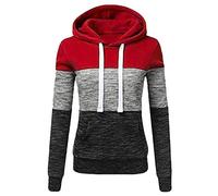 Yowablo Pullover Damen Lang Langarm Rollkragenpullover Weihnachtspullover Norweger Pullover Sweatshirt Hoodies Sweatshirt Langarmshirt Strickpullover Kapuzenpulli Bolero (XL,3- rot)
