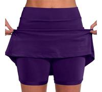 Yowablo Rock mit Short integriert Tennis Rock Frauen Skort Damen Knielang Hosenrock mädchen 2 in 1 Shorts Damen sportrock Damen mit Hose (Lila-d,XL)