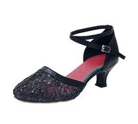 Yowablo Schuhe Frauen Tango Latin Tanzen Pailletten Schuhe Social Dance Schuhe (Black-1, 37)