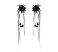 Yowablo Schwarze Quaste langer Ohrclip Licht Luxus Temperament keine durchbohrten Ohrknochen Ohrclips Ohrringe Und Armband Set Silber