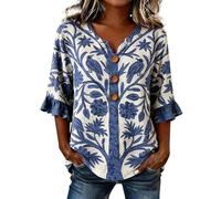 Yowablo Shirt Damen 3/4 arm Oberteil Damen große größen 6-Marine, XL