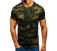 Yowablo Shirt Herren Camouflage Streifenmuster Lässige Mode Revers Kurzarm (M,1Armeegrün)