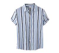 Yowablo Shirt Herren Printed Hawaiian Loose Beachwear Kurzarm Casual Knöpfe (M,6Blau)