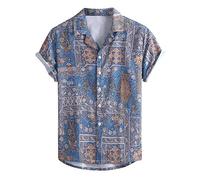 Yowablo Shirt Top Bluse Herren Standard-Fit Tropical Hawaiian Summer Fashion Lässige Revers Print Kurzarm (XXL,1Blau)