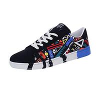 Yowablo Sneakers Herrenmode Lässige Schnürfarbe für Canvas Sportschuhe Graffiti-Schuhe (40,Blau)