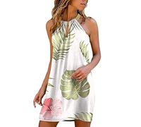 Yowablo Sommerkleid Damen mit Neckholder-Kragen Kleid Mit Ärmel (M,Grün-C)