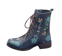 Yowablo Stiefel Boots Stiefeletten Winterstiefel Stiefel Frauen Mode Casual Square Heels Langer Knöchel Slip On Schuhe (43,Blau)