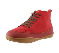 Yowablo Stiefeletten Damen Casual Flache Leder Retro Schnürstiefel Seitlicher Reißverschluss Runde Kappe Einfarbig (40 EU,12- rot)