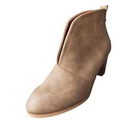 Yowablo Stiefeletten Damen Mit Absatz Chelsea Boots Damen Stiefel Damen Stiefeletten Stacked Heel Booties Mode Leder Kurze Stiefel (37,Khaki)
