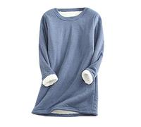 Yowablo Sweatshirt Unterwäsche Top Frauen Dickes Fleece Winter Samt Warmer O-Ausschnitt (M,1Blau)