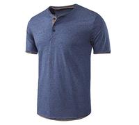 Yowablo t-Shirt Herren o-Ausschnitt Mode Baggy Solid Kurzarm Button O-Neck T-Shirts Tops Blusen (XL,2Blau)