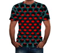 Yowablo T-Shirt Männer groß und groß solide Rundhalsausschnitt Kurzarm 3D gedruckt Mode Komfort Bluse Top (4XL,Rot)