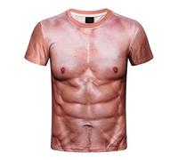 Yowablo T-Shirt Männer Lustige 3D Muskeldruck Fitness Elastic Short Sleeve Top Bluse (6Braun, XXXL)