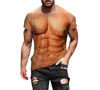 Yowablo T-Shirt Männer Lustige 3D Muskeldruck Fitness Elastic Short Sleeve Top Bluse (D-Rose Gold, L)