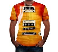 Yowablo T Shirt Sommer Poloshirt Tops Shirts Sommer T-Shirts Oberteile Männer Mode Lustige Gitarre 3D-bedrucktes T-Shirt Coole Sommer-Kurzarm (XXL,1Gelb)