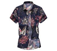 Yowablo T-Shirt Tops Herren Mode Slim Loose Hawaii Kurzarm Bedruckt Turn-Down-Kragen (XL,9Schwarz)