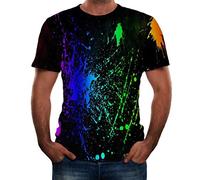 Yowablo T-Shirt Tops Männer Lustige 3D Farbdruck Rundhals Kurzarm Tägliche Bluse T (M,2Schwarz)