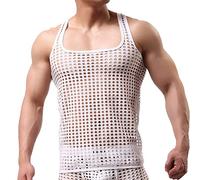 Yowablo Tank Top Herren Slim Fit Basic T-Shirt Tankshirt Mit Kapuze Ärmellos Muskelshirt Fitness Unterhemden Mit Netz (L,3Weiß)