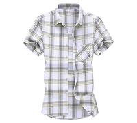 Yowablo Tops Herren FashionSlim Loose Hawaii Kurzarm Plaid Printed Turn-Down Kragen T-Shirt (6XL,12Gelb)