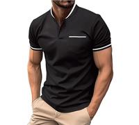 Yowablo Tshirt Herren Poloshirt Herren Herren-Sommerhemd mit bedrucktem Kragen und Knöpfen für Sport und Freizeit Tops Herren Vintage (b-Black, XL)