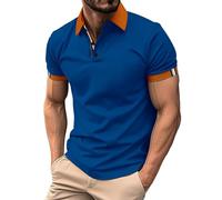 Yowablo Tshirt Herren Poloshirt Herren Herren-Sommerhemd mit bedrucktem Kragen und Knöpfen für Sport und Freizeit Tops Herren Vintage (a-Dark Blue, XL)